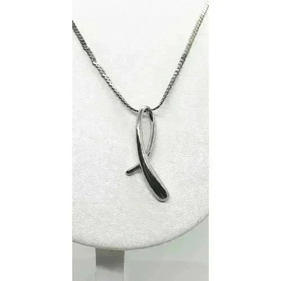 Sterling Silver Love Knot Necklace Pendant 925 Vintage Abstract Mod Silver Chain - Picture 1 of 5